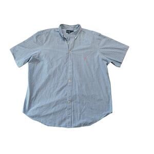 Ralph Lauren Shirt Mens 2XLT Blue Green Plaid Short Sleeve Button Down